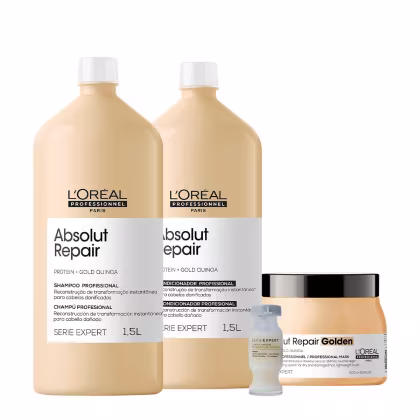 Imagem do produto L'Oreal Professionnel Absolut Repair Salon Golden Shampoo Condicionador Litro Máscara G e Ampola (4 produtos)