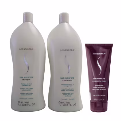 Kit Senscience Silk Moisture Shampoo 1 Litro e Condicionador 1 Litro + Inner Restore Máscara 200ml