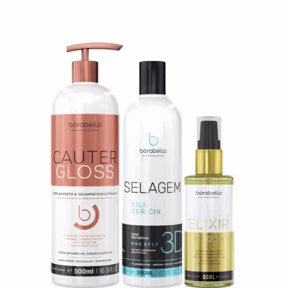 Borabella Cauter Gloss 500ml + Selagem 3D 350ml + Óleo Elixir 60ml