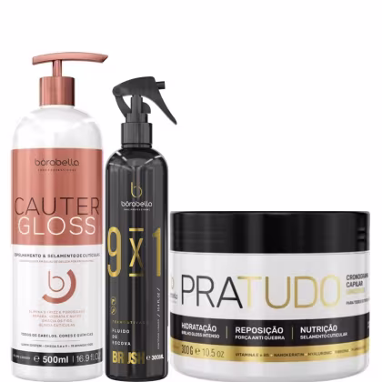 Borabella Cauter Gloss 500ml + Fluido Brush 300ml + Máscara Capilar Pratudo 300g