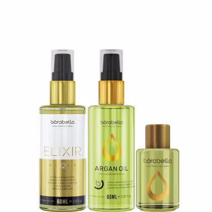 Produtos da marca Borabella: Óleo Capilar Elixir 60ml + Óleo de Argan 60ml + Argan 7ml
