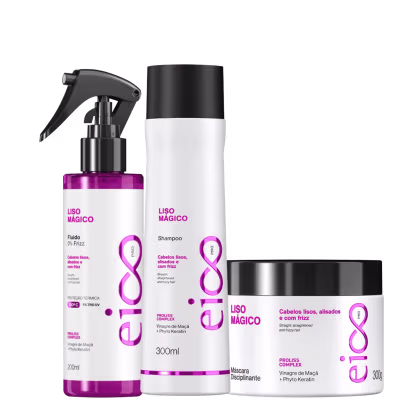 Imagem do produto Kit Eico Pro Liso Mágico - Shampoo 300ml + Máscara Tratamento 300g + Fluido 200ml
