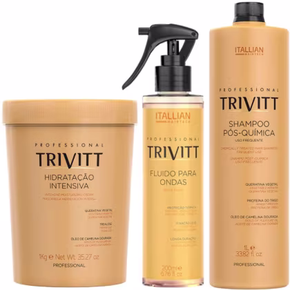 Imagem do produto Trivitt Kit Fluído Para Ondas 200ml + Hidratação Intensiva 1kg + Shampoo Pós-Química Para Uso Frequente 1L