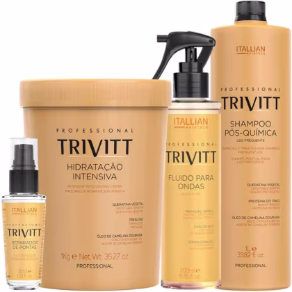 Imagem do produto Trivitt Kit Fluído Para Ondas 200ml + Hidratação Intensiva 1kg + Reparador De Pontas 30ml + Shampoo Pós-Química Para Uso Frequente 1L