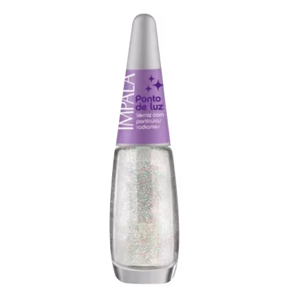 Ponto de luz, um finalizador de esmalte verniz com partículas radiantes da marca Impala
