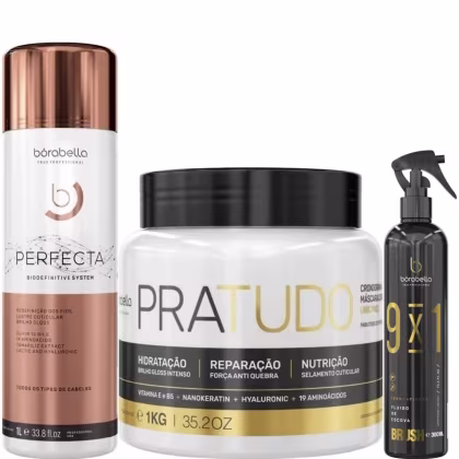 Kit Borabella Escova Progressiva Perfecta 1 litro+ Máscara Capilar Pratudo 1kg + Fluido Brush 300ml