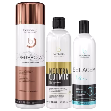 Kit Borabella com Escova Progressiva Perfecta 1L + Neutralizante NeutraQuimic 500ml + Selagem 3D 350ml