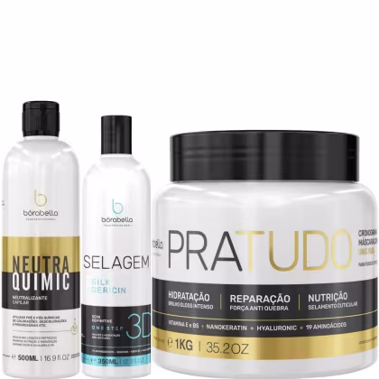Kit Borabella com Neutralizante NeutraQuimic 500ml + Selagem Térmica 350ml + Máscara Capilar Pratudo 1kg