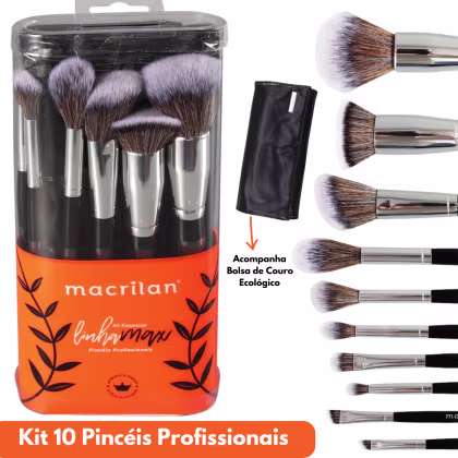 Imagem do produto Kit A100 Max com 10 Pincéis Profissionais com nécessaire - Macrilan