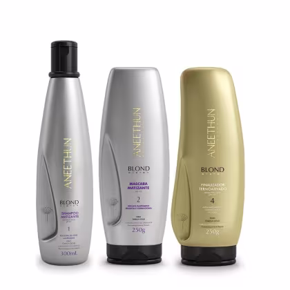 Imagem do produto Kit Aneethun Blond System - Shampoo Matizante 300ml + Máscara Matizante 250g + Finalizador Termoativado 250g