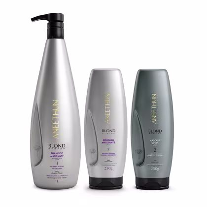 Imagem do produto Kit Aneethun Blond System Shampoo Matizante 1L + Máscara Matizante 250g + Máscara Cinza 250g
