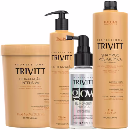 Imagem do produto Trivitt - Kit Cauterização, Finalizador Glow Antifrizz Antiumidade, Hidratação 1kg e Shampoo 1L
