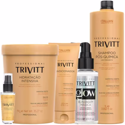 Imagem do produto Trivitt - Kit Condicionador, Finalizador Glow, Hidratação 1kg, Reparador De Pontas e Shampoo 1L