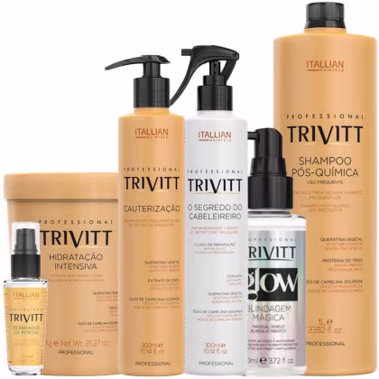 Imagem do produto Trivitt Kit Cauterização Finalizador Glow Hidratação 1kg Segredo Cabeleireiro Reparador Shampoo 1L
