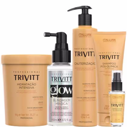 Imagem do produto Trivitt - Kit Cauterização, Finalizador Glow, Hidratação 1kg, Reparador De Pontas e Shampoo  250ml
