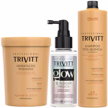 Imagem do produto Trivitt - Kit Finalizador Glow 110ml Antifrizz Antiumidade Brillho, Hidratação 1kg e Shampoo 1L