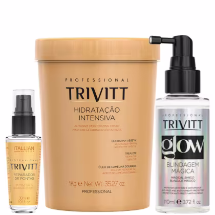 Imagem do produto Trivitt - Kit Finalizador Glow 110ml Antifrizz + Hidratação Intensiva 1kg + Reparador De Pontas 30ml