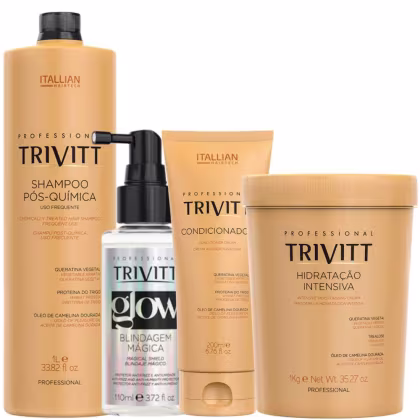 Imagem do produto Trivitt Kit Condicionador, Finalizador Glow 110ml Antifrizz Antiumidade , Hidratação 1kg, Shampoo 1L