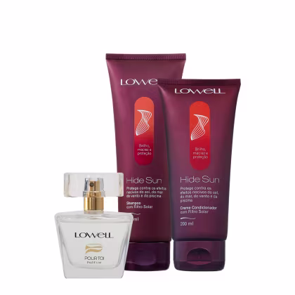 Imagem do produto Kit Lowell Hide Sun Proteção Solar Shampoo Condicionador e Pour Toi Parfum Cabelo e Corpo (3 produtos)