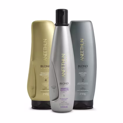 Imagem do produto Kit Aneethun Blond System - Shampoo Matizante 300ml + Máscara Cinza 250g + Finalizador Termoativado 250g