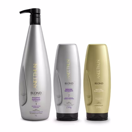 Imagem do produto Kit Aneethun Blond System - Shampoo Matizante 1L + Máscara Matizante 250g + Máscara Iluminadora 250g