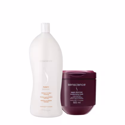 Kit Senscience com Purify Shampoo Antirresíduo Litro e máscara Inner Restore Moisturizing 500ml