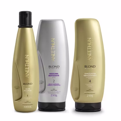 Imagem do produto Kit Aneethun Blond System - Shampoo Silver 300ml + Máscara Matizante 250g +  Finalizador Termoativado 250g