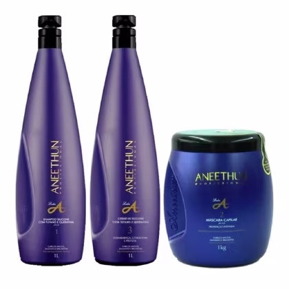 Imagem do produto Kit Shampoo Creme e Máscara Aneethun Linha A 3 Produtos