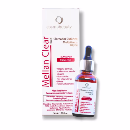 O produto apresentado é um Clareador Cutâneo Multiétnico da marca Cosmobeauty