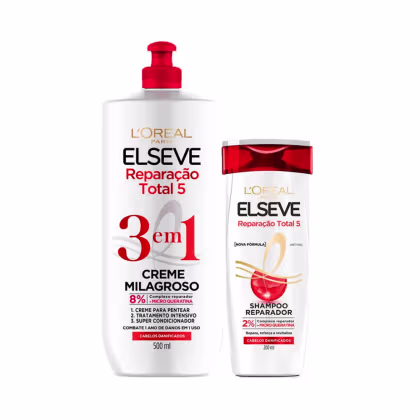 Imagem do produto Kit Elseve L’Oréal Paris Reparação Total 5 Shampoo 200ml + Creme Milagroso 3em 500ml (2 produtos)