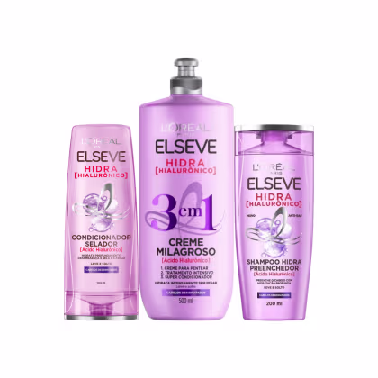 Imagem do produto Kit Elseve L’Oréal Paris Hidra Hialurônico Shampo/ Condicionador/ Creme Milagroso 3em1 (3 produtos)