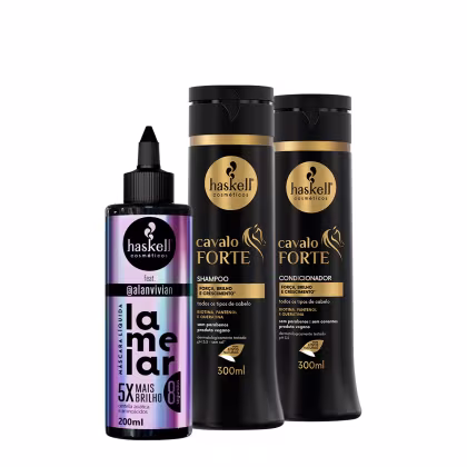Imagem do produto Kit Haskell Cavalo Forte Shampoo Condicionador e Lamelar Máscara líquida (3 produtos)