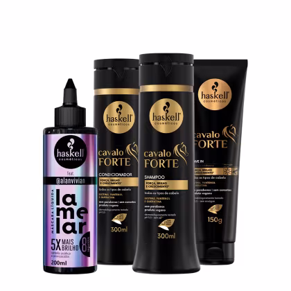 Imagem do produto Kit Haskell Cavalo Forte Shampoo Condicionador Leave-in e Lamelar Máscara líquida (4 produtos)