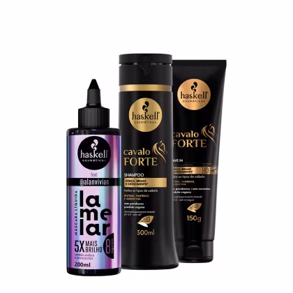 Imagem do produto Kit Haskell Cavalo Forte Shampoo Leave-in e Lamelar Máscara líquida (3 produtos)