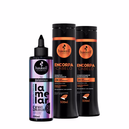 Imagem do produto Kit Haskell Encorpa Cabelo Shampoo Condicionador e Lamelar Máscara líquida (3 produtos)