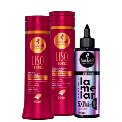 Kit Haskell Liso Com Força + Lamelar, 3 produtos.