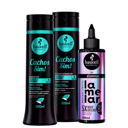 Imagem do produto Kit Haskell Shampoo/Cond Cachos Sim 300ml + Máscara Lamelar