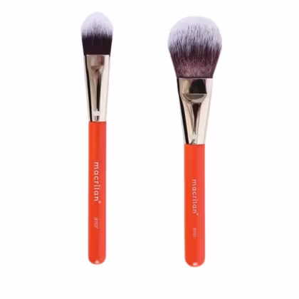 Imagem do produto Pincel Língua De Gato P/Base Linha Beauty Tools Macrilan BT07 + Pincel BT02 para Pó, Contorno e Iluminador