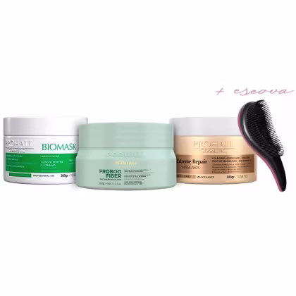 Imagem do produto Kit Cronograma Capilar Profissional Prohall 300g + Escova