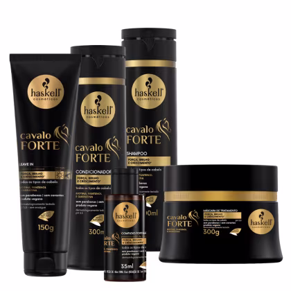 Imagem do produto Kit Com 5 Itens Haskell Cavalo Forte Shampoo + Condicionador + Máscara 300mL/g + Leave-In + Complexo Fortalecido
