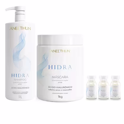 Imagem do produto Kit Aneethun Hidra - Shampoo 1L + Máscara 1kg + Ampolas 13ml (3Unidades)