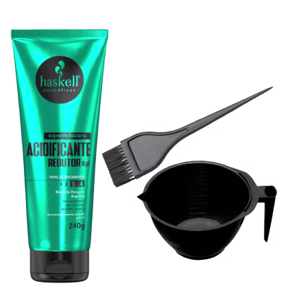 Kit Haskell Acidificante + Cumbuca + Pincel, 3 produtos.
