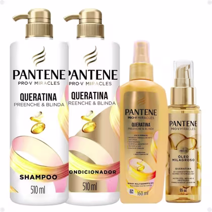 Imagem do produto Kit Pantene Pro-V Miracles Queratina: Shampoo 510ml, Condicionador 510ml, Spray e Óleo