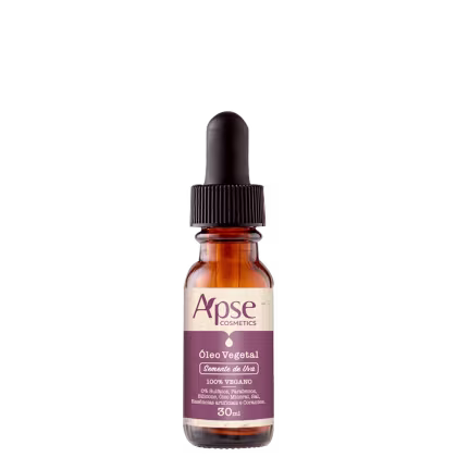 Óleo vegetal da marca Apice Cosmetics, com a indicação "Somente de Uva" no rótulo. O frasco é de vidro âmbar com um conta-gotas preto na tampa. É descrito como 100% vegano, sem sulfatos, parabenos, silicone, óleo mineral e fragrâncias artificiais.