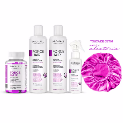 Imagem do produto Cronograma Capilar Force Hair Prohall 4 Itens + Touca Cetim