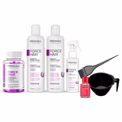 Imagem do produto Kit Capilar Force Hair Prohall 4 Itens + Cumbuca e Reparador
