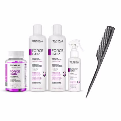 Imagem do produto Kit Cresce Cabelo Force Hair Prohall 4 Itens + Pente Capilar