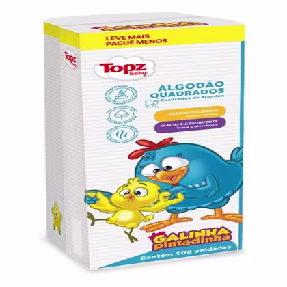 Imagem do produto Algodão Quadrado Bebê Galinha Pintadinha Cremer Topz 100 Unidades