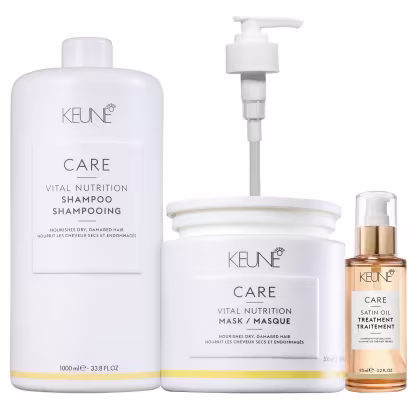 Imagem do produto Kit Keune Care Vital Nutrition Shampoo 1000ml e Máscara 500ml + Satin oil 95ml + Válvula Pump