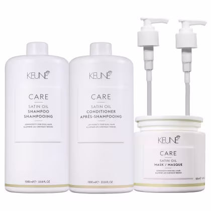Imagem do produto Kit Keune Care Satin Oil Shampoo 1000ml + Condicionador 1000ml + Máscara 500ml + Válvulas Pump